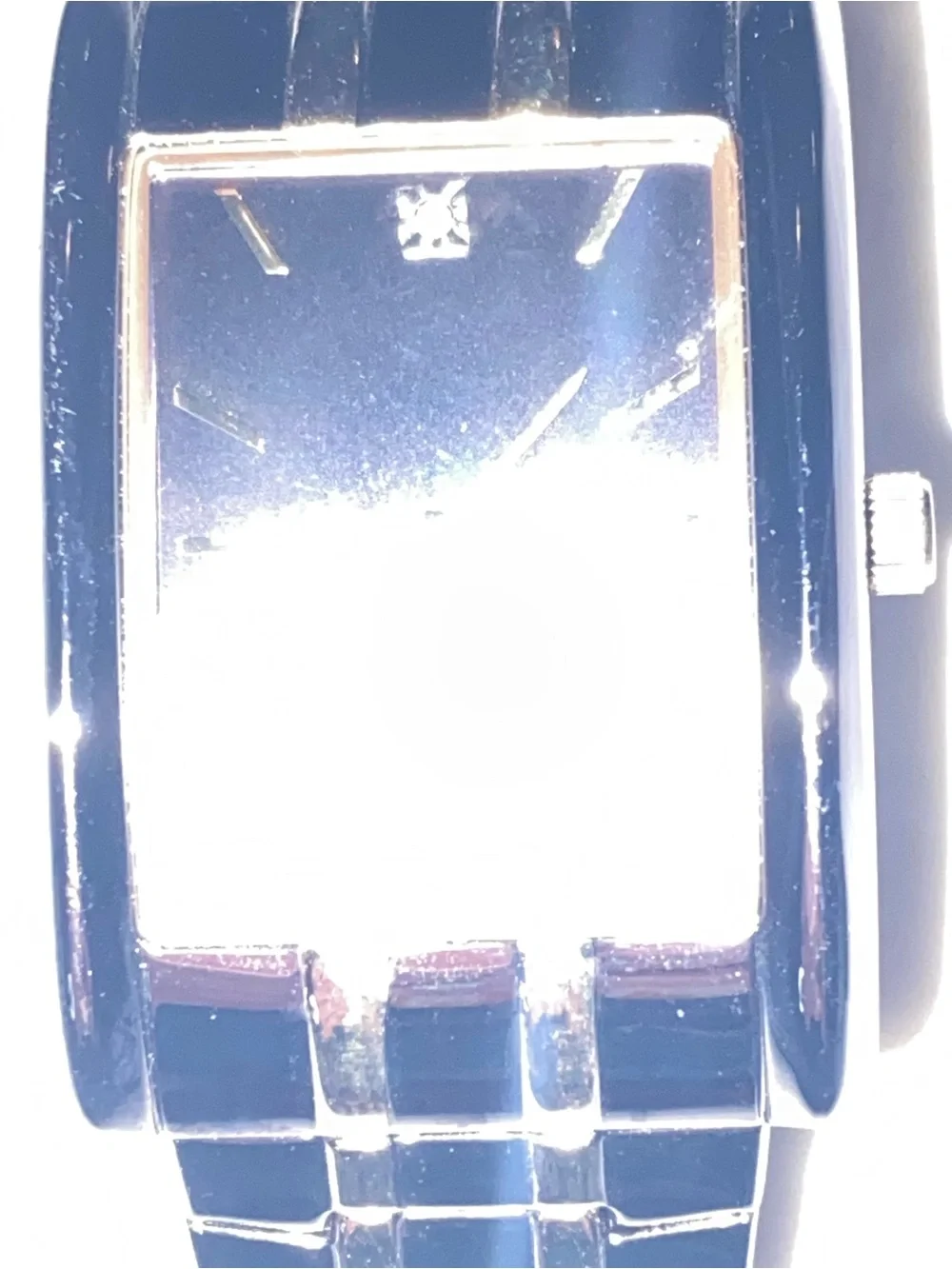 Black and Gold Rectangular Bracelet Watch with Iridescent Dial
